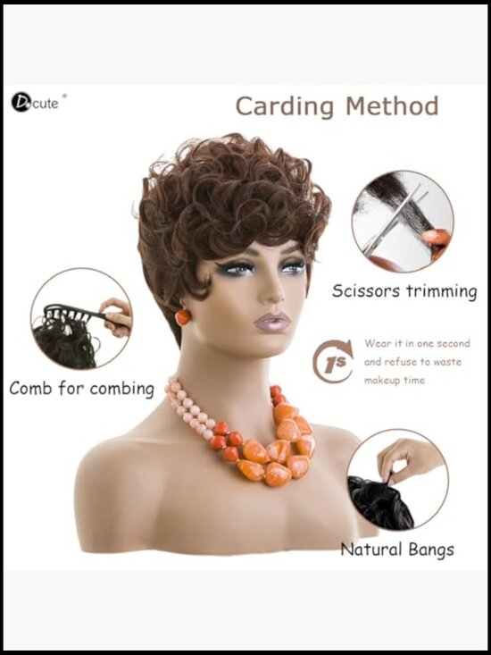 Short Pixie Wig with Bangs Layered Curly Synthetic Haircut Heat Resistant main image 4